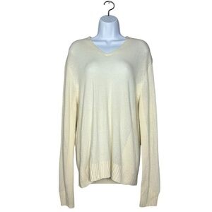 Theory Womens XL Ivory V-Neck Sweater Wool Angora Cashmere Blend Minimalist